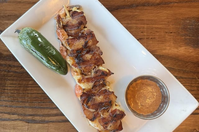 Bacon Wrapped Shrimp Skewer.