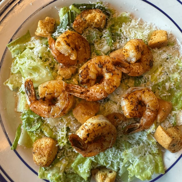Blackened Shrimp Caesar Salad.
