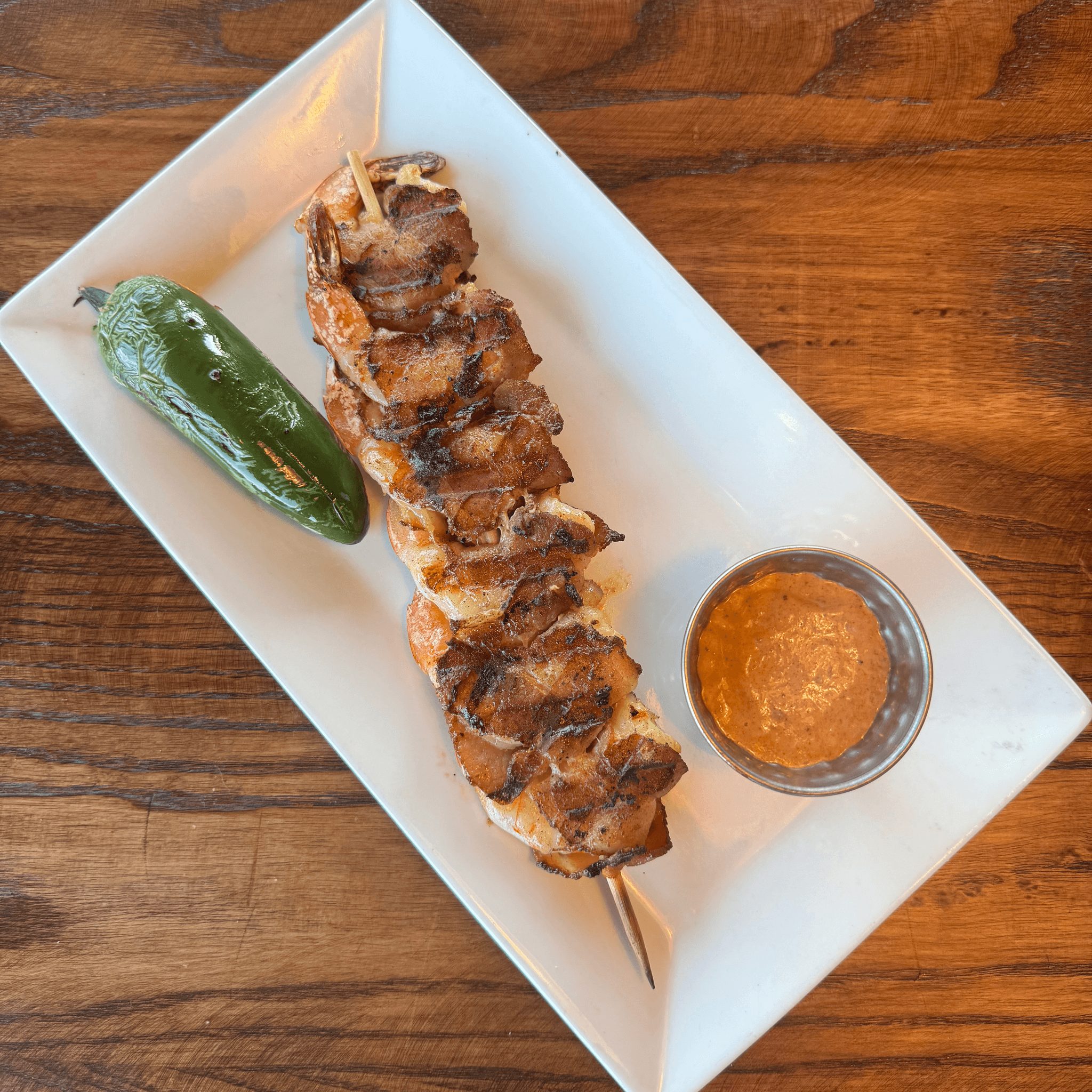 Bacon Wrapped Shrimp Skewer.