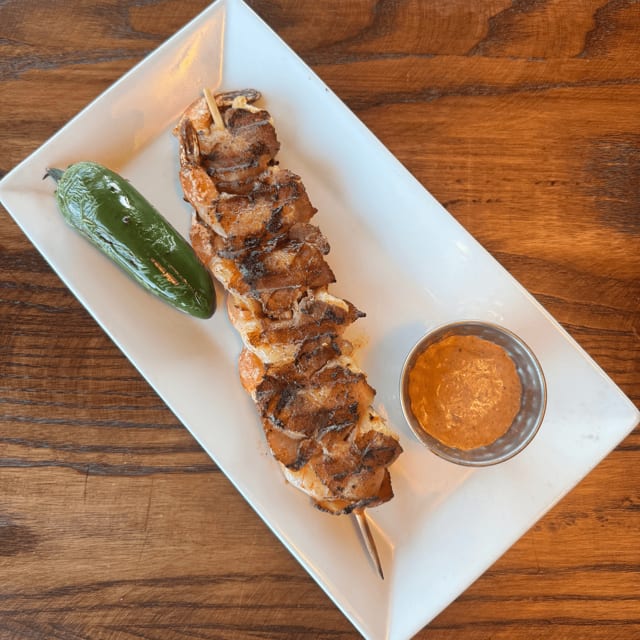 Bacon Wrapped Shrimp Skewer.