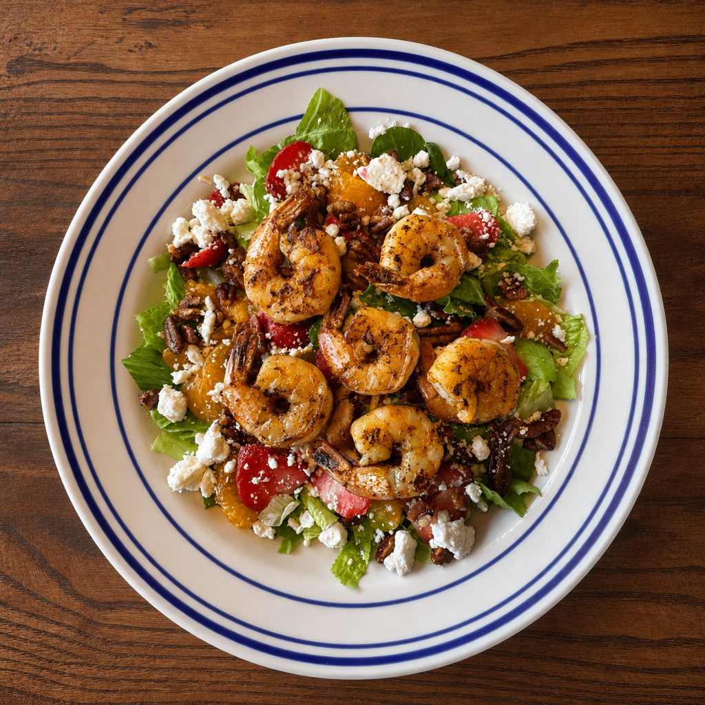 Blackened Shrimp Strawberry Salad.