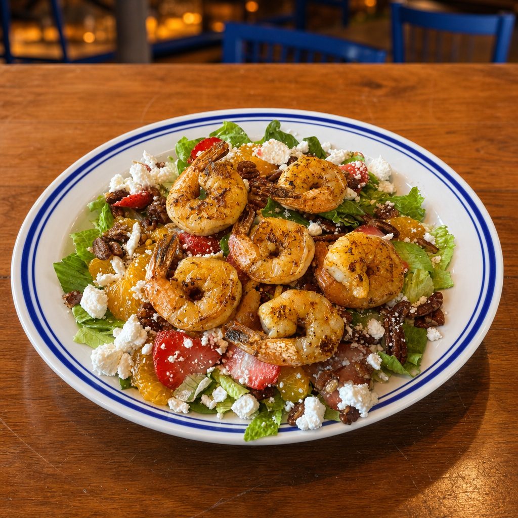 Grilled Shrimp Strawberry Pecan Salad.