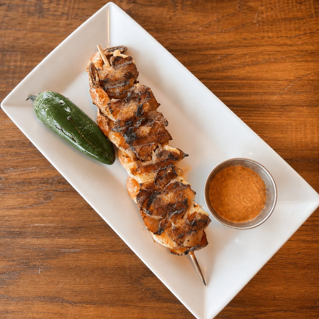 Bacon Wrapped Shrimp Skewer.