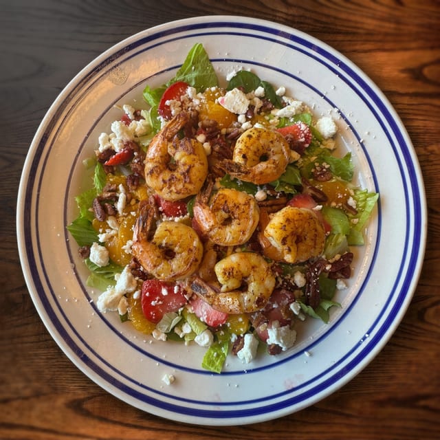 Blackened Shrimp Strawberry Salad.