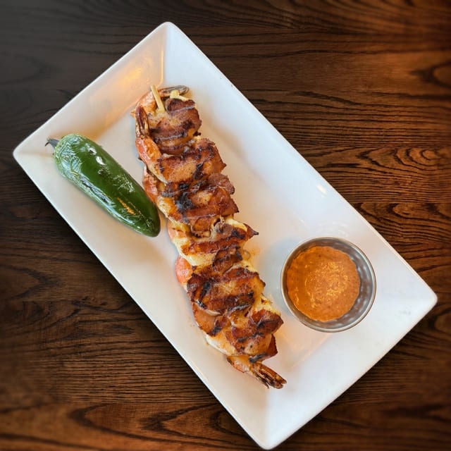 Bacon Wrapped Shrimp Skewer.
